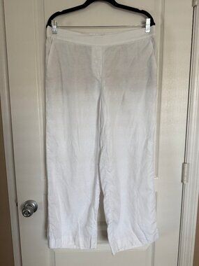 LOFT Low Rise Straight Leg White Linen Pants — Size M